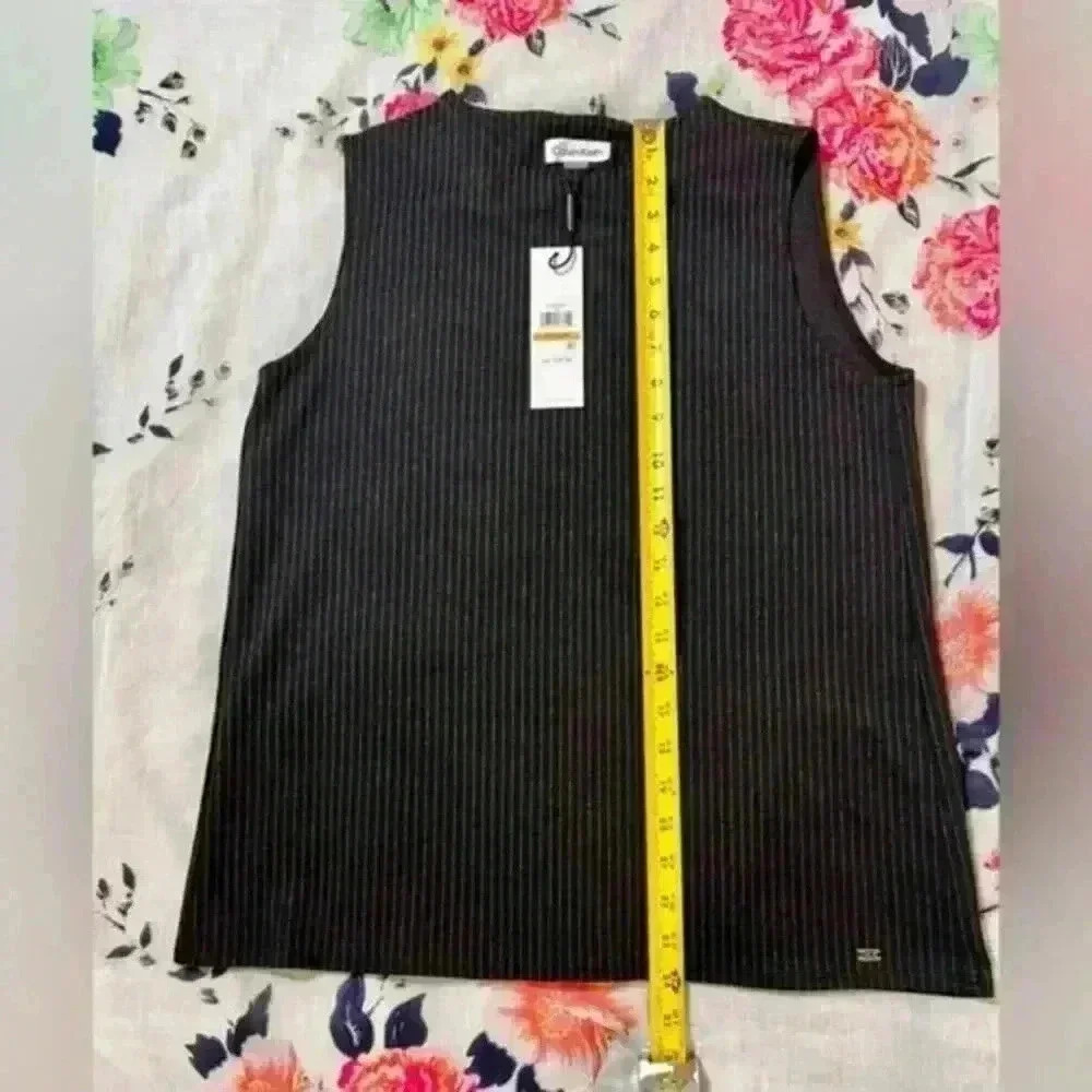 NWT‎ Calvin Klein Black w/ Grey Pinstripe Sleeveless Career Top Women's Sz Small - Picture 3 of 8
